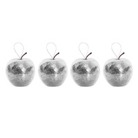 XMAS HANGING APPLE SILVER 5CM PACK 4