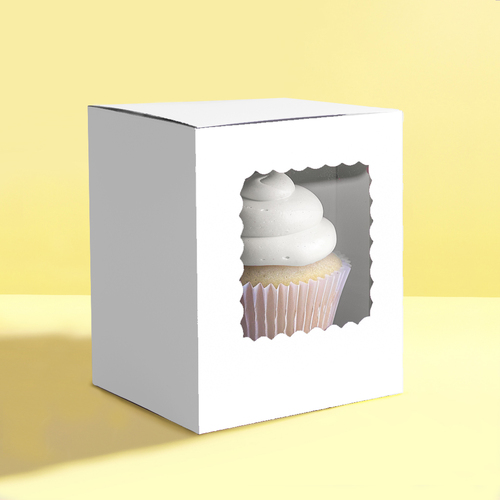 SCALLOPED WHITE #1 CUPCAKE BOX PK6