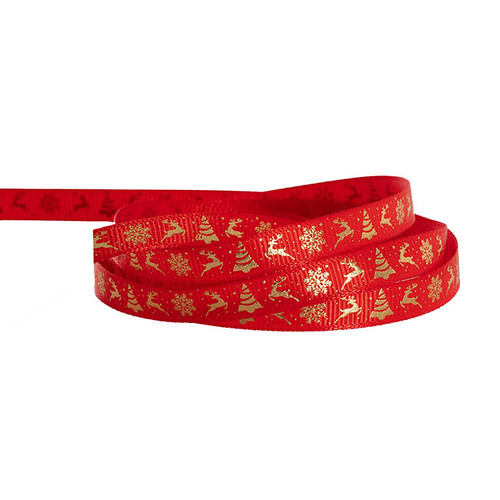 RIBBON G/GRAIN XMAS THEME RED 10MMX20M